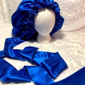 Blue Satin Bonnet with Wrap